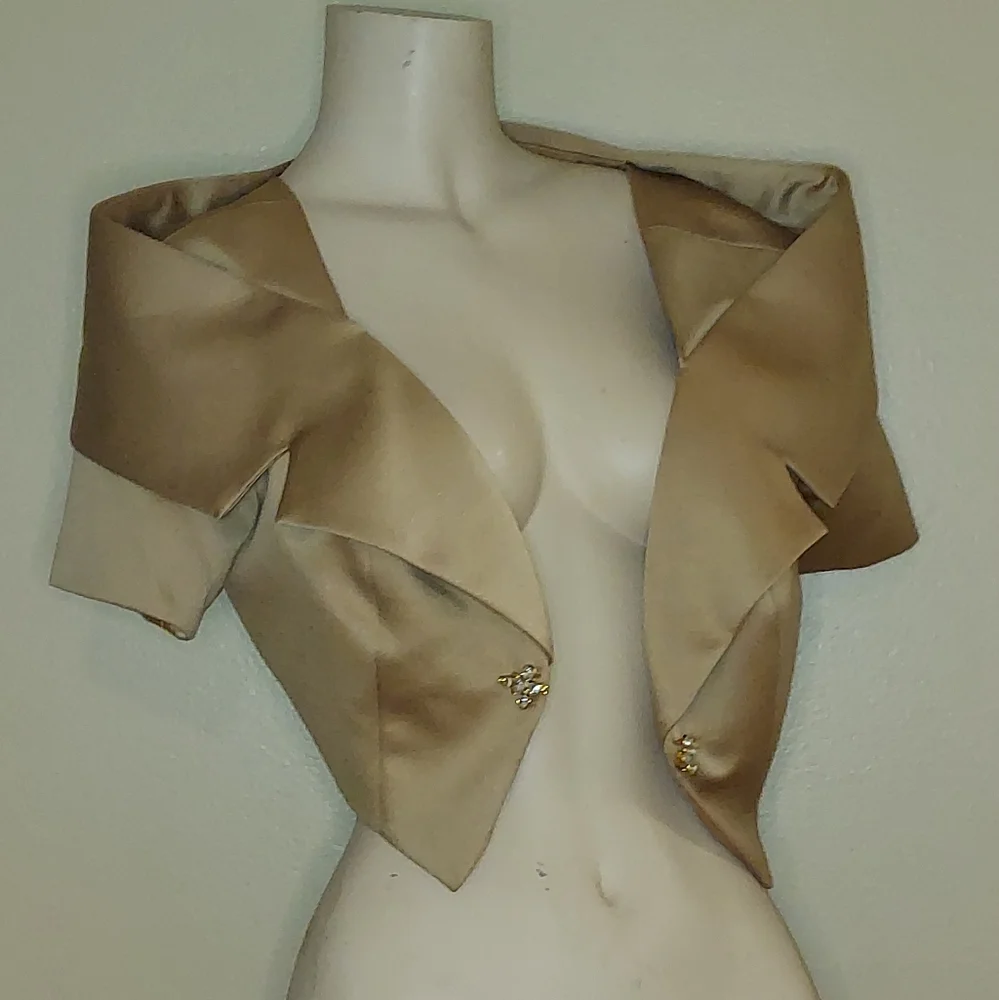Alex Evenings Champagne/ Gold Satin Bolero Jacket - Picture 1 of 7